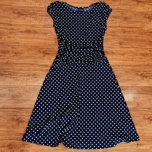 💙3/$20 - Enfocus Studio Navy & Gold Polka Dot Midi Dress, 6